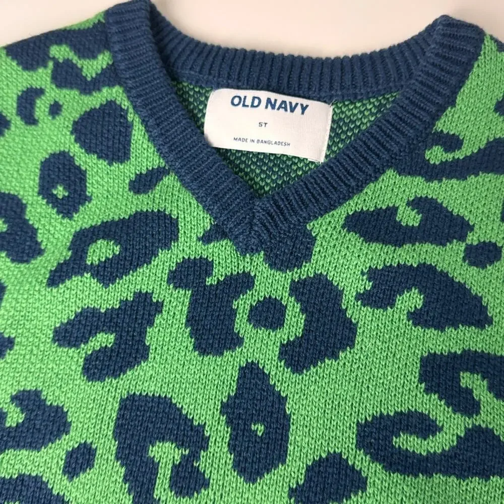 Old Navy Green and Blue Leopard Print Sweater Vest Sz 5T New With Tags
